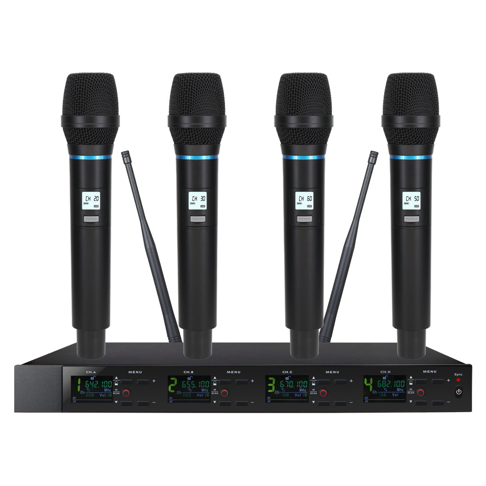 ERZHEN UHF High-End 4-Channel Wireless Microphone System #RT404