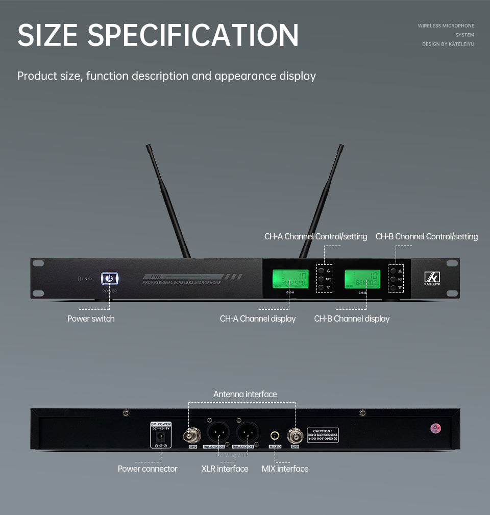 ERZHEN Dual Channel Microphone System Wireless Microphone Professional #U2000