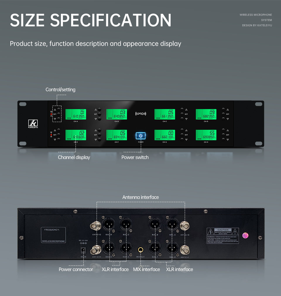 ERZHEN UHF 8-Channel Handheld Wireless Microphone System For Stage Bands #A8000