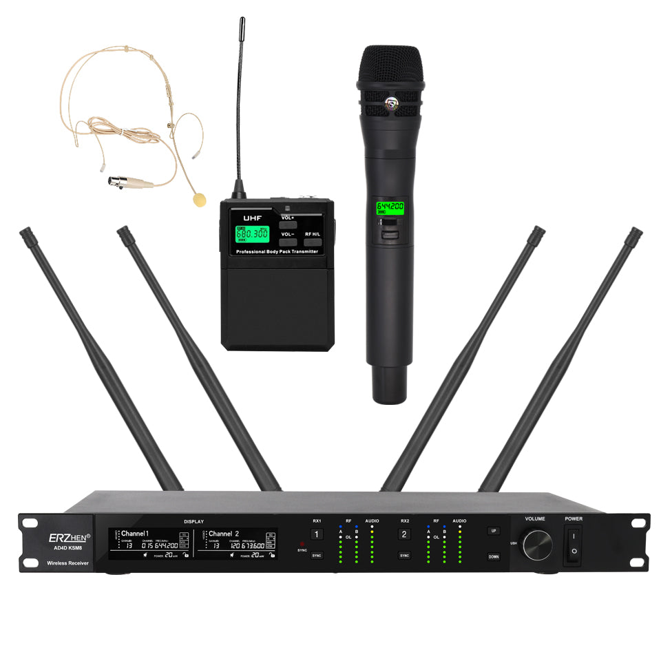 ERZHEN Ultra-High Frequency 8-Channel Dynamic Wireless Microphone System #AD4D