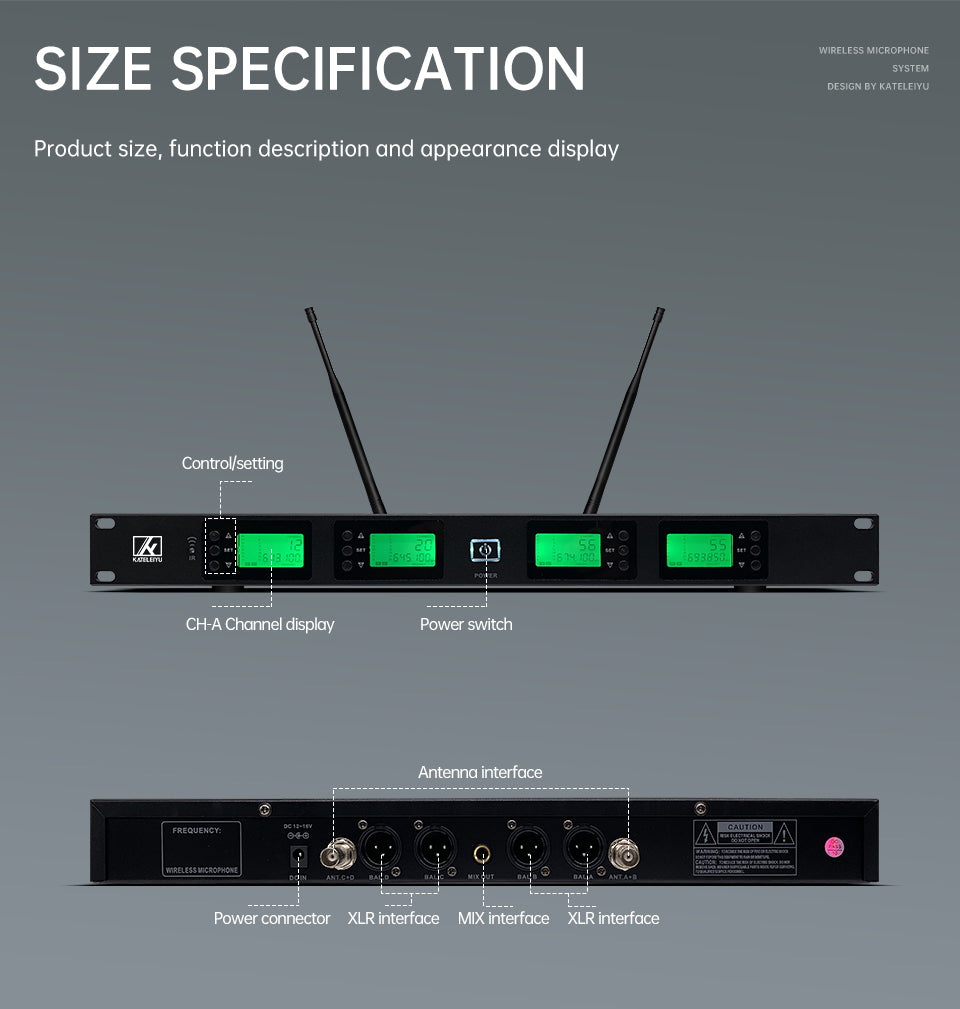 ERZHEN 4-Channel Ultra-High Frequency Wireless Microphone System For Karaoke #A4000