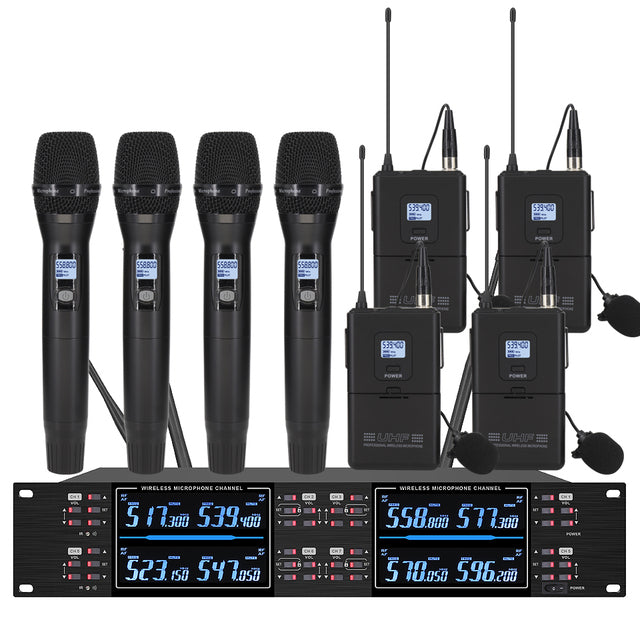 ERZHEN Wireless Microphone System Dual Channel Diversity Microphone U8800(4H/4C)
