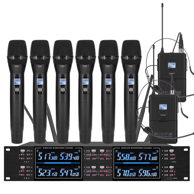 ERZHEN Wireless Microphone System Dual Channel Diversity Microphone U880(6H/2Heads)