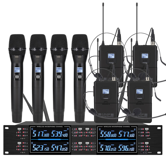 ERZHEN Wireless Microphone System Dual Channel Diversity Microphone U8800(4H/4Heads)