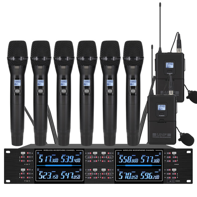 ERZHEN Wireless Microphone System Dual Channel Diversity Microphone U8800(6H/2C)