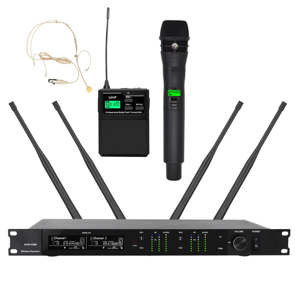 ERZHEN Professional Wireless Microphone System Dual Channel Diversity Microphone #AD4D(1H/1Head)