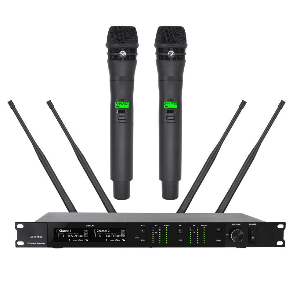 ERZHEN Professional Wireless Microphone System Dual Channel Diversity Microphone #AD4D (2H)