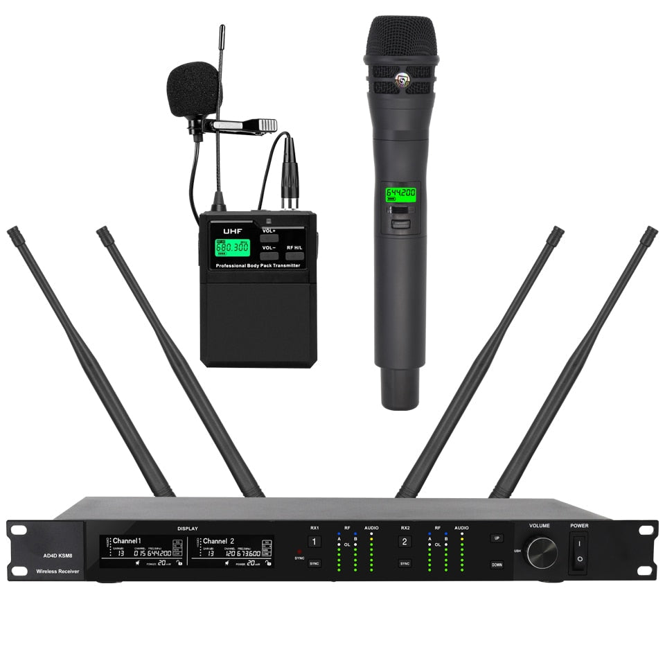 ERZHEN Professional Wireless Microphone System Dual Channel Diversity Microphone #AD4D(1H/1C)