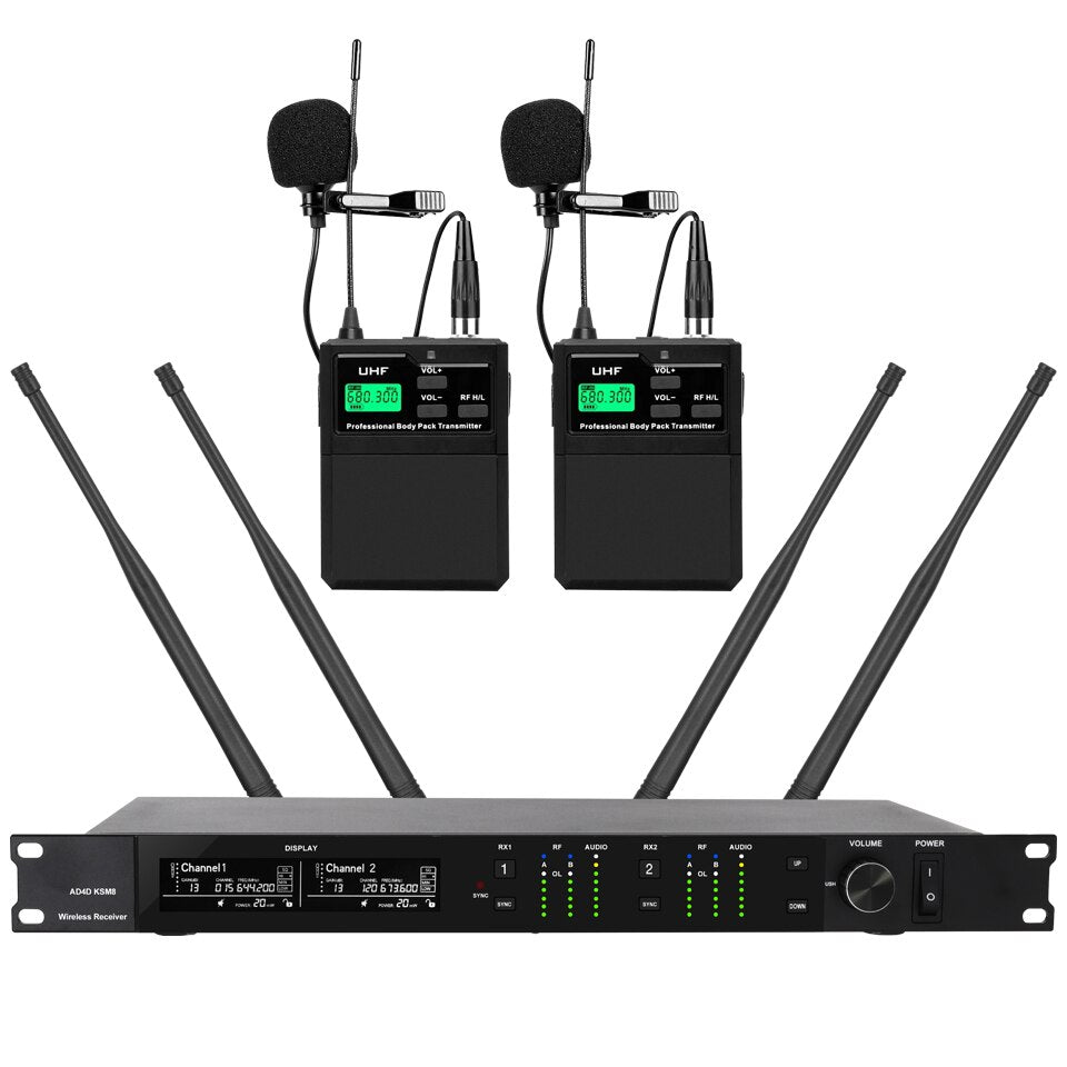 ERZHEN Professional Wireless Microphone System Dual Channel Diversity Microphone #AD4D(2C)