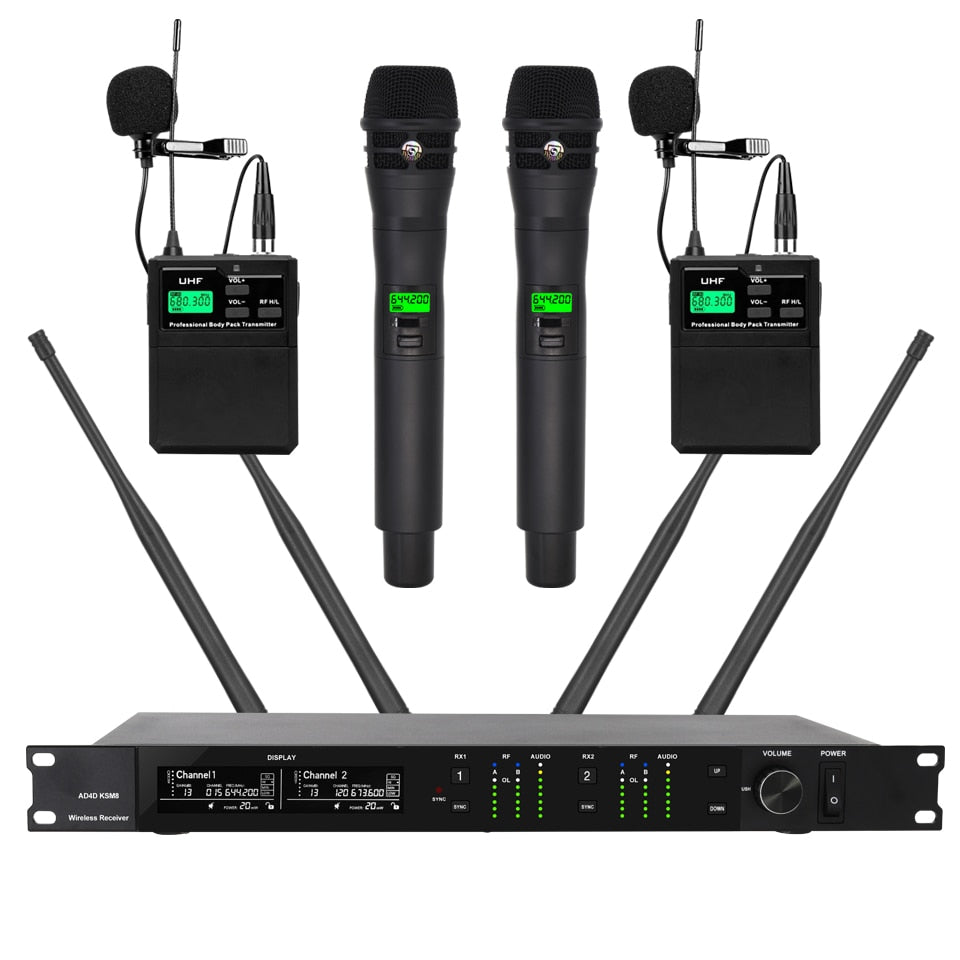 ERZHEN Professional Wireless Microphone System Dual Channel Diversity Microphone #AD4D(2H/2C)